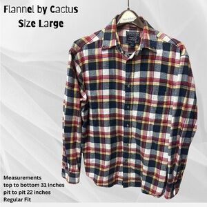 Cactus Men’s Red Navy Cream Plaid Flannel Dress Shirt